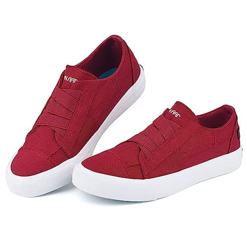 JENN ARDOR Women's Stylish Slip On Sneakers No Laces Elastic Low Top Canvas Sneakers Trendy Flats Comfortable Casual Walking Shoes - Thumbnail 2