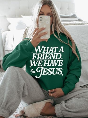 QLIPIN Christian Sweatshirts Women Jesus Sweatshirt: Religious Faith Shirts Bible Verse Inspirational Long Sleeve Top Green - Thumbnail 2
