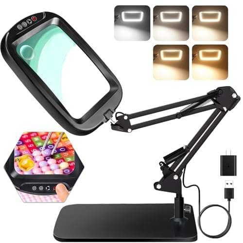 10X 30X Extra Large Magnifying Glass with Light and Stand,7-inch Lighted Magnifier,5 Color Modes Stepless Dimmable,Rectangle Hands-Free Magnifying Glass Desk Lamp for Reading Craft Hobby Close Work LB - Image 1