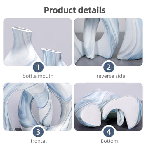 Blue Vases Set of 2, Modern Coastal Vase for Flowers, White vases for Table Centerpieces, Snuggle Hollow Vase Ceramic Decoration for Living Room, Nordic Boho Decor for Coffee Table Shelf - Thumbnail 5
