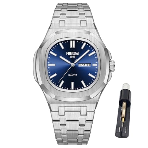 NIBOSI Watches for Men Analog Quartz Stainless Steel Silver Watches for Men Waterproof Business Classic Desiger Wrist Watch with Day Date Elegant Gift for Men