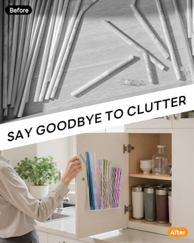 8" Acrylic Straw Holder for Cabinet Door – Wall Mounted Straw Organizer with Height Dividers, Adhesive Kitchen Accessories Storage Rack for Inside Cabinet or Cupboard Door - Thumbnail 2