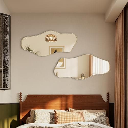 DAOYIJIAJU Gold Irregular Mirror, 40"x18" Asymmetrical Wall Mirror with Metal Frame, Modern Organic Mirrors for Living Room Bathroom Bedroom Hallway Entryway, Hangs Vertically or Horizontally - Thumbnail 3