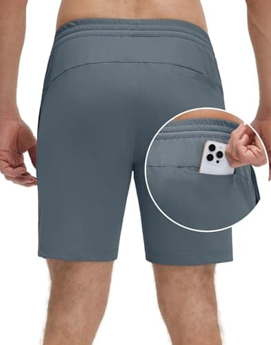 M MAELREG Men's Workout Running Shorts with Zipper Pockets 7 inch Quick Dry Workout Gym Athletic Shorts for Men Grey Blue - Thumbnail 2