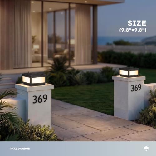 PAKEDANDUN Solar Post Lights Outdoor, 9.84" Solar Pillar Lights Outdoor, IP54 Waterproof Column Light Outside with E26 Bulb, 3000K LED Post Lamp Dusk to Dawn, Modern Pillar Light for Patio Garden - Thumbnail 2