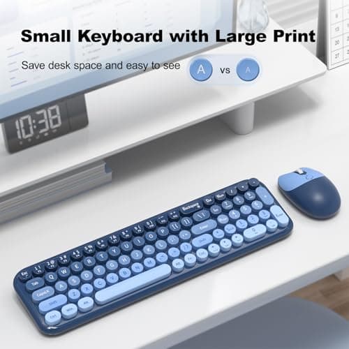 Wireless Keyboard and Mouse Combo, Typewriter Keyboard with Compact Size, Cute Cat Shaped Mouse, USB Plug and Play for Windows, Computer, PC, Laptop, Desktop (Blue Gradient) - Thumbnail 3