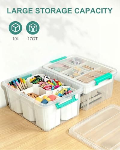 EOENVIVS Clear Stackable Storage Organizer Box with Dividers, Multi-Functional Container for Building Blocks, Toys, Crafts and Tools - Thumbnail 6