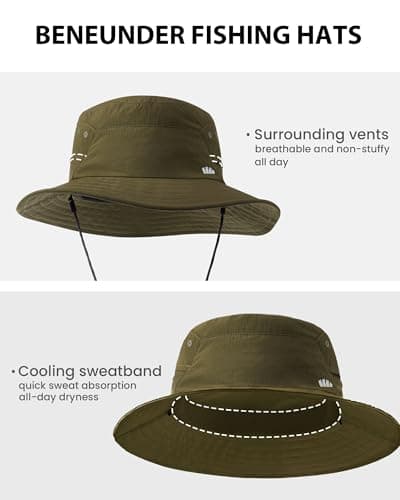 BENEUNDER Wide Brim Sun Hats for Men UPF50+ UV Protection Fishing Travel Outdoor Beach Vacation Hiking Green - Thumbnail 5