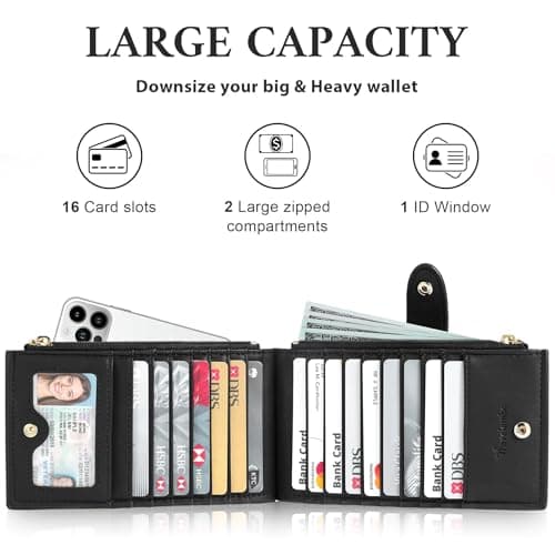 Travelambo Leather Wallets for Women Slim RFID Blocking Bifold Credit Card Holder Wallet - Thumbnail 6