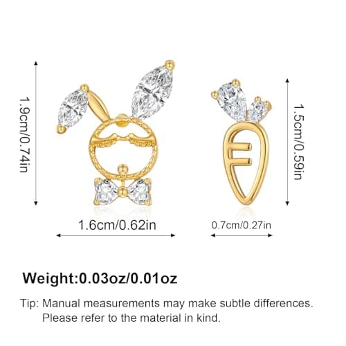 FILMOON 2 Pairs Easter Bunny Carrot Earring Set Cute Dainty Gold Plated Studs Lightweight Easter Rhinestone Jewelry - Thumbnail 5
