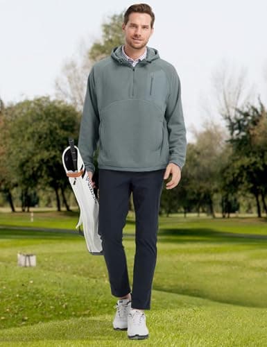 M MAELREG Mens Quarter Zip Hoodie Heavyweight Microfleece Warm Casual Hooded Golf Quarter Zip Fleece Hoodie Men Smoky Gray - Thumbnail 3