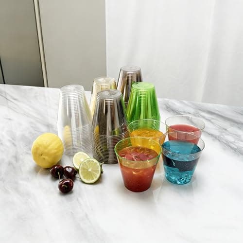 KINGSUSLAY 50Pack Glitter Sliver Plastic Cups, 9 oz Clear Fancy Disposable Cups,Clear Plastic Tumblers for Weddings,Birthday,Thanksgiving, Christmas,Halloween as Party Cups. - Thumbnail 4
