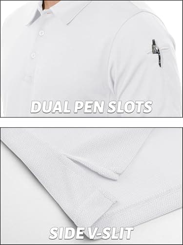 TACVASEN Polo Shirts for Men Dry Fit Short Sleeve Performance Collared Shirt Light UPF 50+ Tactical Work Golf Polos White, L - Thumbnail 4