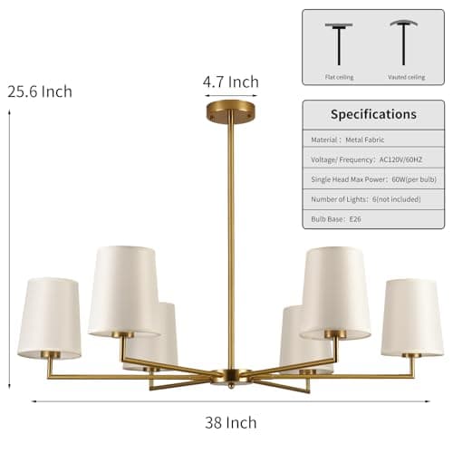 Omgomne 38" Brushed Gold Farmhouse Chandeliers for Dining Room - Thumbnail 3