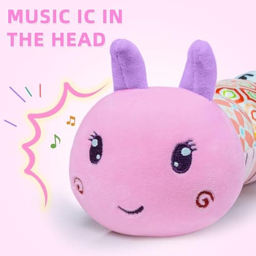 Baby Infant Musical Toy Soft Stuffed Animal Toy with Multi Textures,Rattle,Crinkle,Newborn Baby Toy for 0 3 6 9 12 Months Girls Boy Gift,Caterpillar，Pink - Thumbnail 2