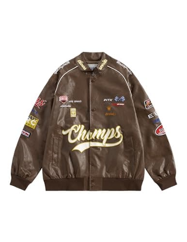 Aelfric Eden Faux Leather Jacket Oversized Racing Motorcycle Jackets Moto Coats Unisex Trendy Streetwear Jacket Dark Brown XL - Image 1