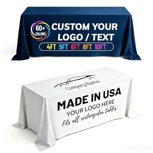 MAIMIPU Personalized Custom Table Cloth with Logo 4/5/6/8/10FT Custom Table Cover for Business Tradeshow Events Company School Shop Wedding Welfare Organization Other Important (4 FT) - Image 1