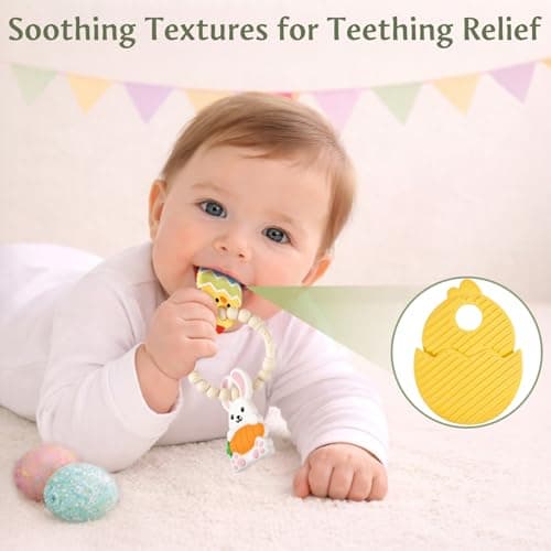 Easter Baby Teething Ring Toys – Bunny & Chick Easter Egg Teethers for Newborns, Infants & Toddlers – Sensory Chew Bracelet for Teething Relief – Perfect Baby’s First Easter Basket Stuffers - Thumbnail 3