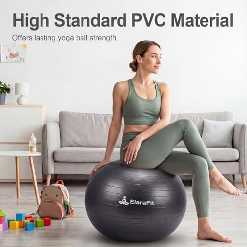 ElaraFit Anti Burst Large Exercise Ball for Yoga Non Slip Pilates Ball with Pump 550 lbs Capacity for Pregnancy, Fitness Size L 23 to 26 inches, About 58 to 65cm (Black) - Thumbnail 6