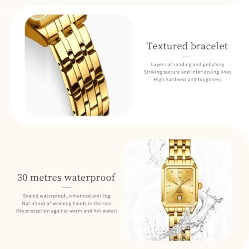 OLEVS Womens Watch Dainty Gold Ladies Watches for Women Rectangle Fashion Water Resistant Small Wrist Watch Women Square Stainless Steel Analog Dressy Date Women's Watches Relojes para Mujer - Thumbnail 6
