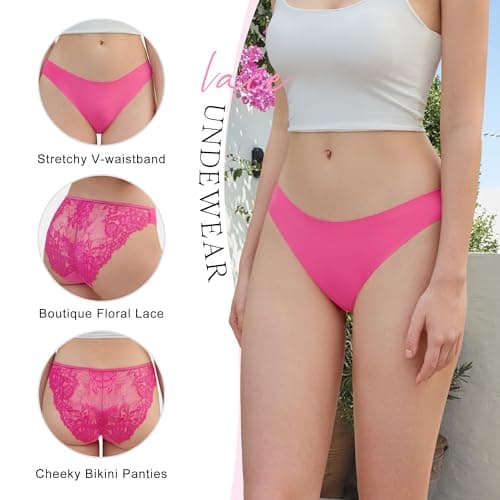 DEANGELMON Sexy Lace Underwear For Women Seamless No Show Hipster Panties Cheeky Bikini Panty Pack(5P1,S) - Thumbnail 2