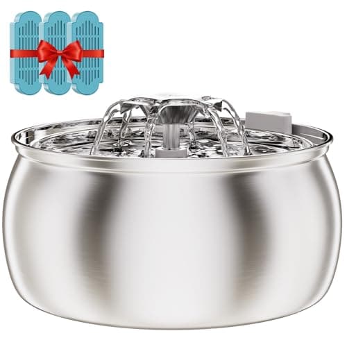 Tomxcute Cat Water Fountain Stainless Steel: 4L/135oz Large Capacity Dual-Mode Flow Ultra Quiet Pump Filtered Circulating Water for Multiple Pets Indoor with 3 Replacement Filters - Image 1