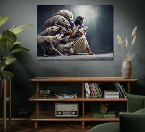 Jesus and Sheep Canvas Wall Art Christian Jesus Saves and Protects Lost Sheep Painting Picture Wall Decor Poster Print Artwork Bedroom Living Room Office Home Decoration - Thumbnail 4