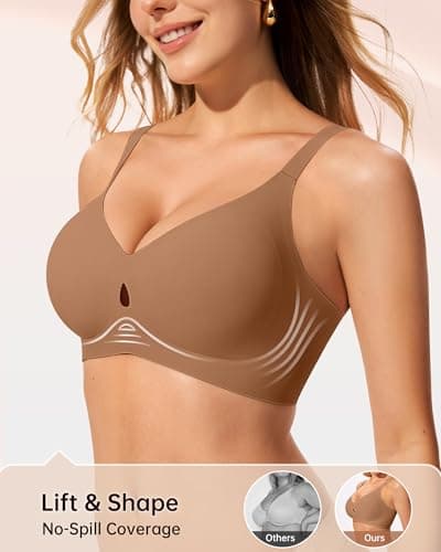 LetsJoli Wireless Pushup Bra for Women No Underwire Seamless Supportive Bralettes Fall Outfits Bra for Women 2025(Coffee,L) - Thumbnail 3