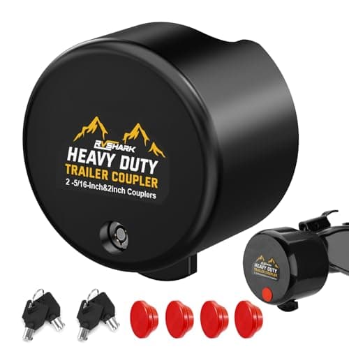 RVshark 2026 𝑼𝒑𝒅𝒂𝒕𝒆𝒅 Trailer Hitch Locks, Heavy Duty Trailer Coupler Lock Fits 2-5/16"&2" Couplers, Anti-Theft Structural Steel Tongue Lock for RV, Trailer, Boat, Cargo, Camper, Utility–Black