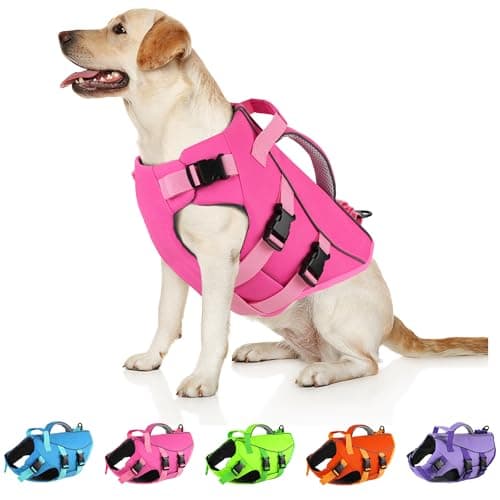 Dogcheer Dog Life Jacket with Double Rescue Handle, Reflective Dog Life Vest for Swimming Boating, Adjustable Pet Swim Vest Dog Flotation Device DFD for Small Medium Large Dogs - Pink XL