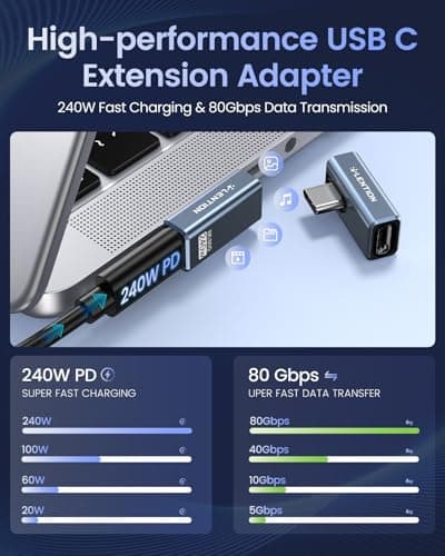LENTION 240W Right Angle USB C 90 Degree Adapter, 80Gbps 8K@60Hz USB C Extension Adapters Compatible with MacBook Pro/Neo/Air Thunderbolt 5/4/3, iPhone 17/16/15 Pro Max, Camera, Steam Deck(2 Pack) - Thumbnail 4