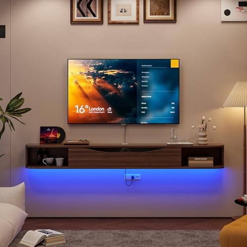 FurniNova Floating TV Stand,70'' Wall Mounted TV Cabinet,Floating TV Console,Under TV Shelf with 1 Door and 2 Cabinets for TVs up to 75''(Walnut) - Thumbnail 5