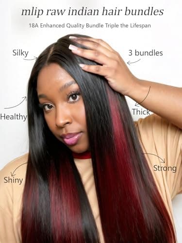 mlip Raw Indian Hair Bundle Straight, Enhanced Quality Bundle, 18A Virgin Hair 22 inches, No Tangle Shedding, Triple the Lifespan, Keep Texture Silky Soft After Multiple Washes, 1B99J Color - Thumbnail 2