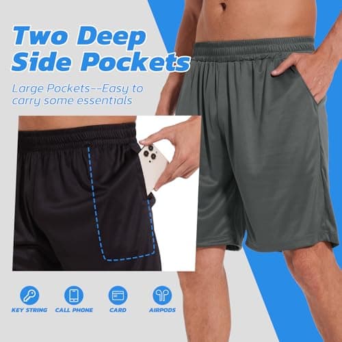 LalaHooK 3 Pack Athletic Gym Mens Shorts - Casual Black Quick Dry Basketball Shorts with Pockets for Workout Running - Thumbnail 3