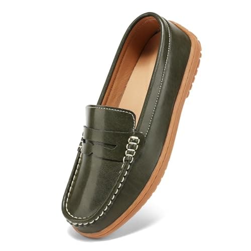 BEAUSEEN Women's Classic Handsewn Penny Loafers - Casual Slip On Moccasin Driving Shoes Lightweight Walking Flats Comfort Women Loafer Shoes, Olive, 10 US - Image 1