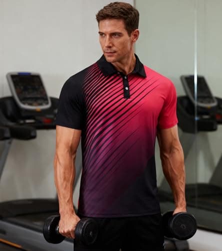 Seadodo Golf Neon Shirts for Men Short Sleeve Dry Fit 4-Way Stretchy Performance Print Polo Shirt for Tennis Hiking Camping Fluorescent Fuchsia XXXL - Thumbnail 2