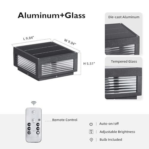 PAKEDANDUN Solar Post Lights, 9.84'' Pillar Lamp Posts IP54 Waterproof Modern Column Lamps Dusk to Dawn 3000K LED Square Lanterns for Patio Porch Fence Garden Driveway Decoration - Thumbnail 2