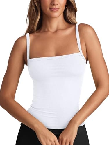 REORIA Women's Square Neck Tank Top Sleeveless Ribbed Basic Crop Tops Going Out Outfits White X-Small - Thumbnail 2