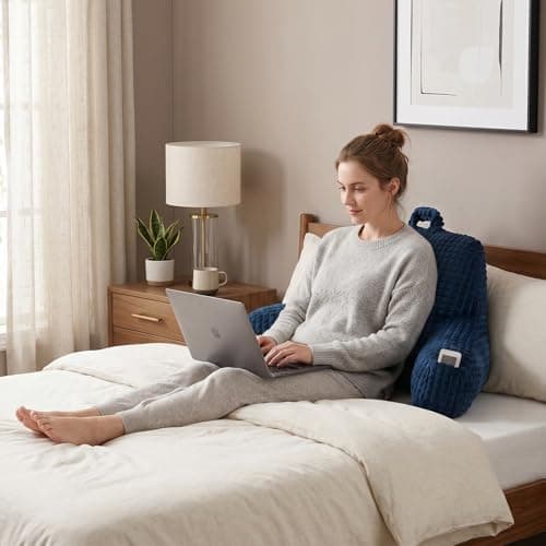 PAJEO Reading Pillow for Bed,Large Backrest Reading Pillow with Arm Rest,Back Rest Support Cushion for Sit Up on Couch,Sofa,and Floor(Navy Flannel, Standard(17inch)) - Thumbnail 2