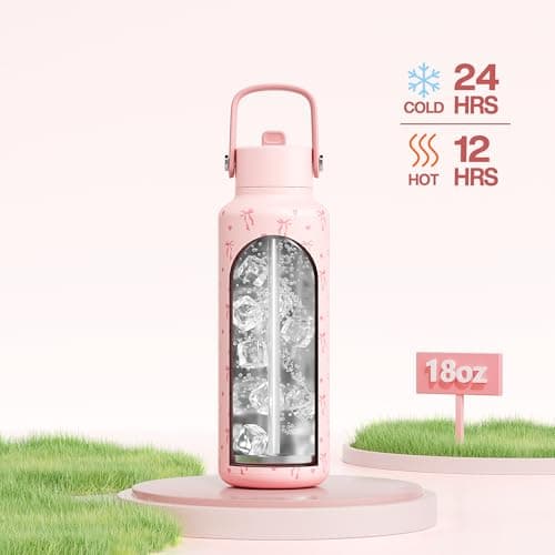 POWCAN 18 oz Insulated Water Bottle: Leakproof, Cup Holder Friendly, Standard Mouth, Top Handle, Double Walled Stainless Steel Water Bottle for Girl, Student, School, Bag, Camping (Sweetheart Bow) - Thumbnail 2