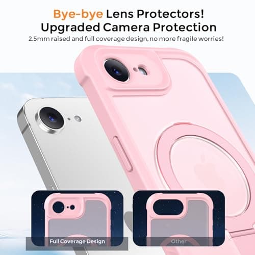 MOCCA for iPhone 17e Case & iPhone 16e Case with Magnetic Invisible Stand [Full Camera Protection][Compatible with Magsafe] Military Drop Shockproof Translucent Matte Phone Case Cover 6.1",Pink - Thumbnail 3