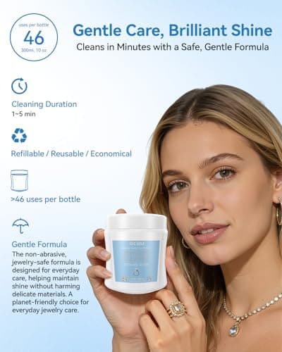 BCOM Jewelry Cleaner, Ring Cleaner Gentle Solution Restores Shine & Brilliance for Silver, Platinum, Diamonds, Gemstones, Safe for Rings, Necklaces, Bracelets Earrings, Quick Easy At Home Use(10oz) - Thumbnail 4