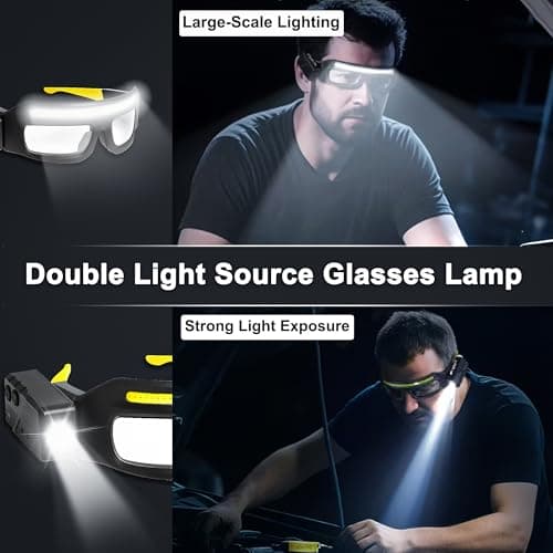 JORMIX LED Rechargeable Headlight Glasses with Motion Sensor & Touch Control 5 Modes USB C Light Up Glasses Lighted Eyewear for Running Camping Fishing Cycling Hiking(Black+Yellow) - Thumbnail 5