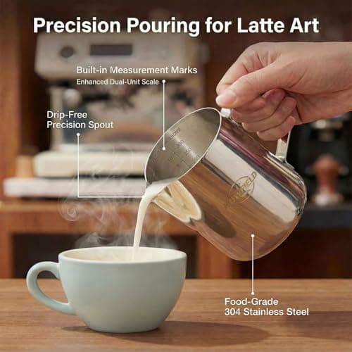 HOWFIELD 12oz Stainless Steel Milk Frothing Pitcher with Precision Spout and Measurement Markings for Espresso and Cappuccino, Silver - Thumbnail 3