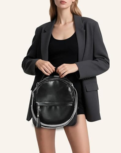 Fmeida Mini Backpack for Women Designer Vegan Leather Small Backpacks Purse Convertible Shoulder Bag Fashion Ladies Daypack w Tassel, Black - Thumbnail 6