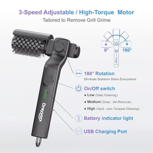 Electric Grill Brush, 20kg High Torque BBQ Cleaner with 3 Speed Modes, Reinforced Steel Bristle Scrubber, Type-C Rechargeable, Safe for Cast Iron & Porcelain Grates - Thumbnail 6
