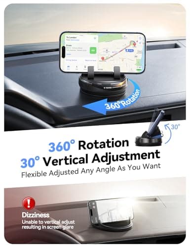 JOYROOM Car Phone Holder Mount, [360° Rotation+Thick Case Friendly] Cell Phone Car Mount with Adjustable Spring Clip, Universal Dashboard Phone Holder Anti-Slip Silicone for iPhone (Black) - Thumbnail 4