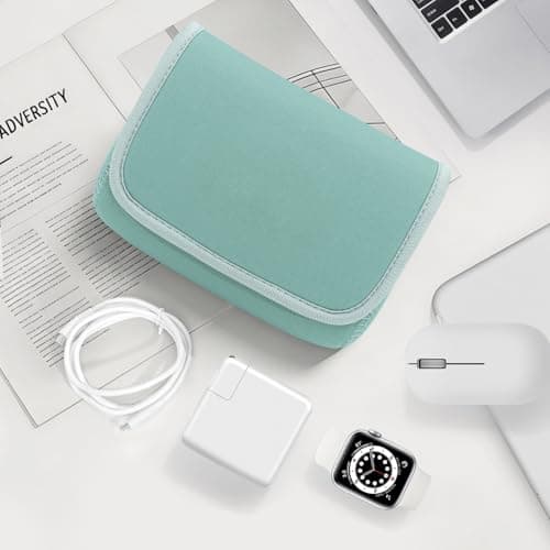 LENTION Mint Green Neoprene Tech Pouch, Portable Travel Organizer for MacBook Power Adapter, Power Bank, Charger, Cable & Small Electronics - Thumbnail 5