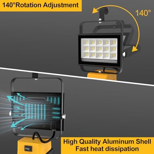 T-SUN 60W 2Pack Work Light, Cordless LED Flash Light Compatible with Dewalt 18V/20V Battery, with USB & Type C Charging Port, Work Light for Garage, Car Repair, Emergency and Job Site - Thumbnail 6