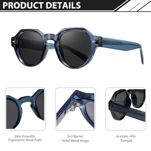 ROCKNIGHT HD Driving Polarized Sunglasses UV Protection Outdoor Chunky Shades for Men lentes para hombre Travel Hiking Party Sunglasses Acetate Blue Frame - Thumbnail 4